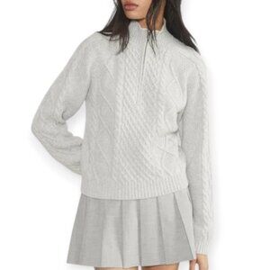 Aritzia Sunday Best Grey Sz M Boreal Wool 1/4 Zip Pullover Cable Knit Sweater